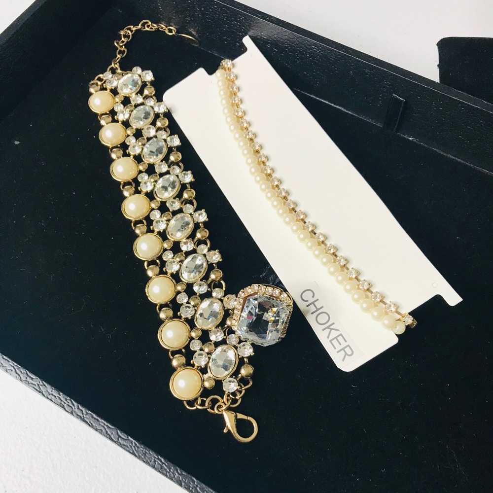 Traci Lynn Diamond & Pearls Choker Set